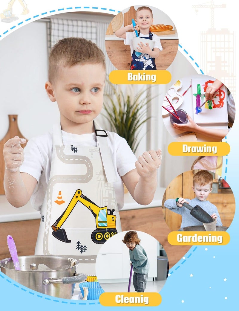 WERNNSAI 2 Pack Kids Aprons - Truck Kids Art Aprons for Boys Waterproof Toddler Chef Aprons Cooking Baking Painting Gardening Apron for Kids with Pocket Kitchen Classroom Art Smocks Age 2-5 Years - Image 4
